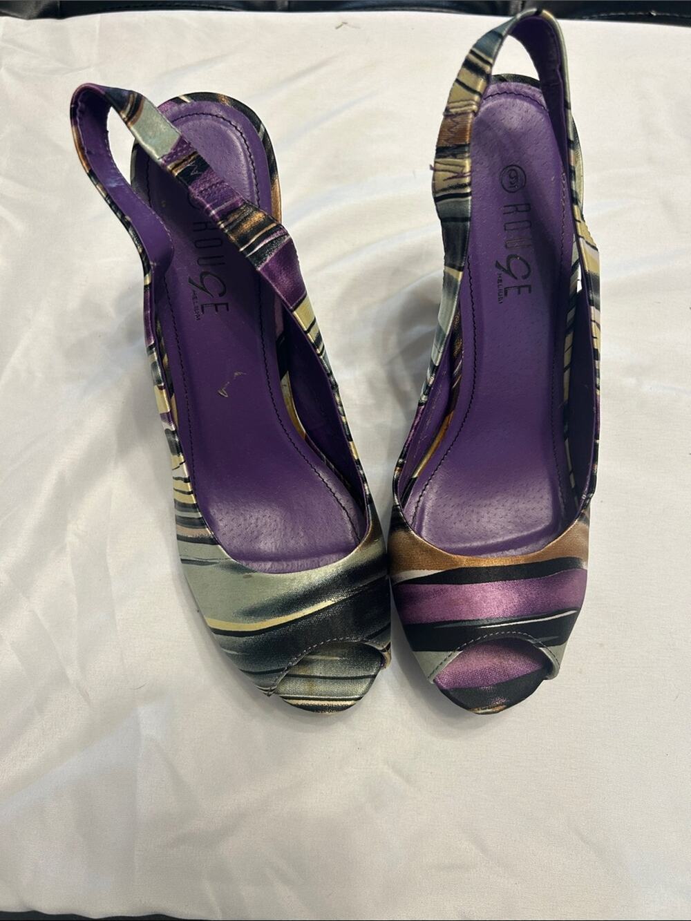 Rogue Purple Multi-Striped Peep-Toe Slingback Heels
